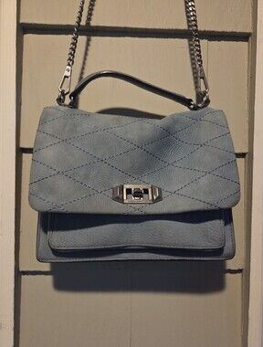 Rebecca Minkoff Blue Gray Edie Crossbody with Dust Bag Metal Chain Quilted Suede